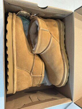 NEW NIB BEARPAW Shorty boot Iced Coffee size US 8 fur shoes